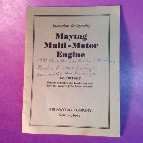 Antique Maytag Multi-Motor Operating Instructions 1930&#039;s engine hit and miss jar