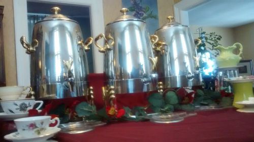 3 Classy Brass Stainless Urn Coffee Tea Set Buffet Banquet Entertaining Kitchen