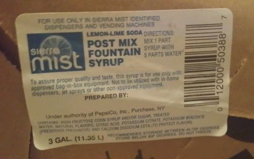 Sierra mist soda syrup concentrate 3.0 gallon bag in box sodastream for sale