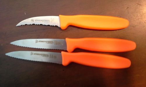 Three paring knives.(2) #s 105sc , (1) #s102-te. serrated. sani-safe by dexter for sale