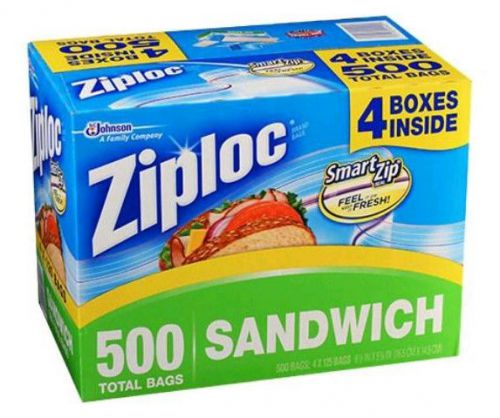 Ziploc Sandwich Bags With Smart Zip 500 Bags 6 1/2&#034; x 5 7/8&#034;