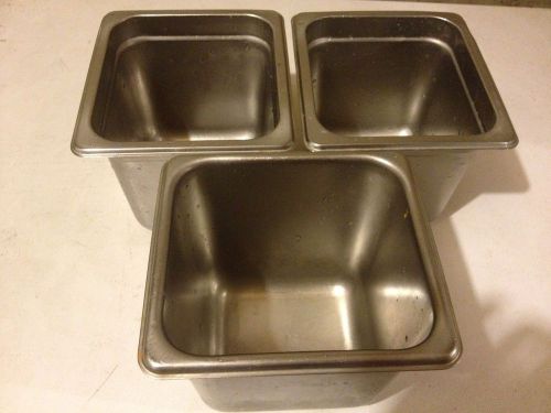 (3)  steam table pans 1/6 size  7&#034;x6-1/2&#034; 6&#034; deep 18-8 stainless steel for sale
