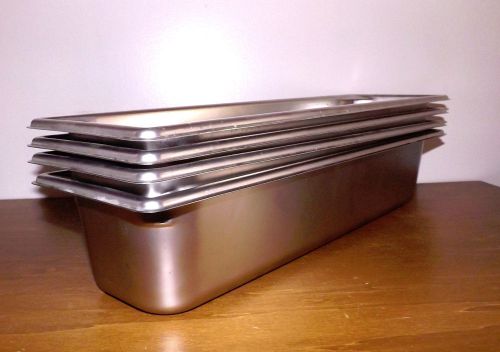 LOT of 4 VOLLRATH Super Pan 3 NSF 6 QT Stainless Steel 90542 Long 1/2 SIZE Pan