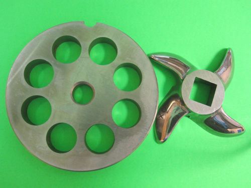 #22 x 1/2&#034; meat grinder plate &amp; knife stainless fits hobart tor-rey lem &amp; more for sale