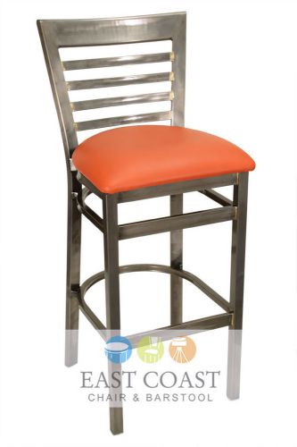 New gladiator clear coat full ladder back metal bar stool with orange vinyl seat for sale