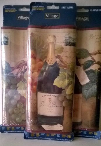 (Lot of 3) Tuscany Italian Wine Bottle Grapes French Wall Paper Border European