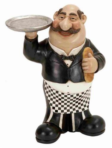 13&#034; French Waiter/Chef Figurine TRAY Platter SIGN Diner NEW Decor Kitchen GIFT
