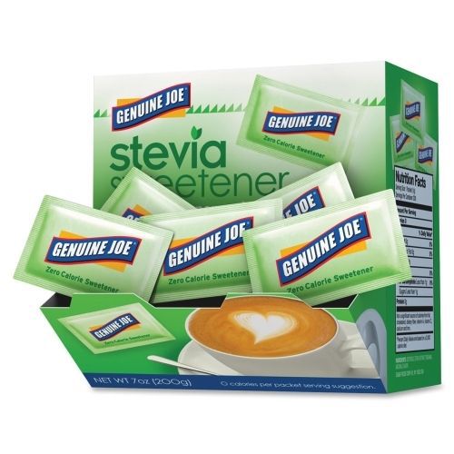 Genuine Joe Stevia Natural Sweetener Packets - Natural - 200/Box