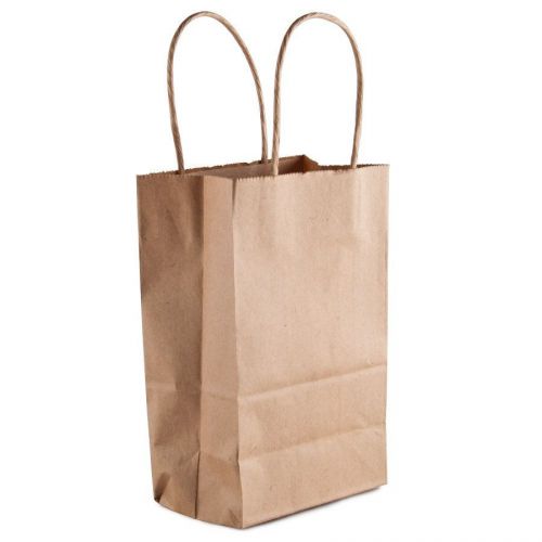Gem brown kraft paper handle shopping/gift bag, 5&#034; x 3&#034; x 8&#034;, flat bottom, 50/pk for sale