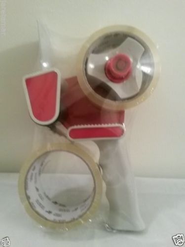 NEW Clear Packing Tape 2 Rolls 2&#034; x 55 yd and Tape Gun Dispenser