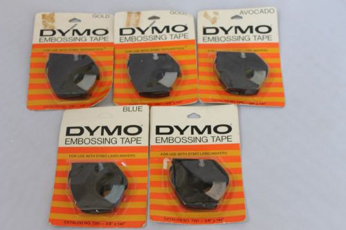 DYMO Lot of 5 Blue,Black,Avocado,Gold (2),3/8&#034; x 144&#034; NEW SEALED Embossing Tape