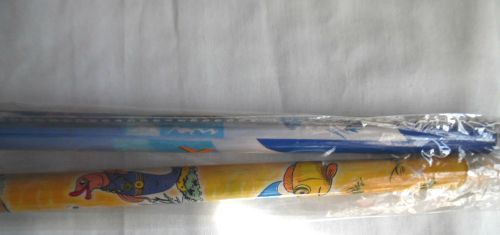 2 LARGE JUMBO PENCILS WITH REMOVABLE ERASERS &amp; 1 SHARPENER YELLOW, BLUE FISHES