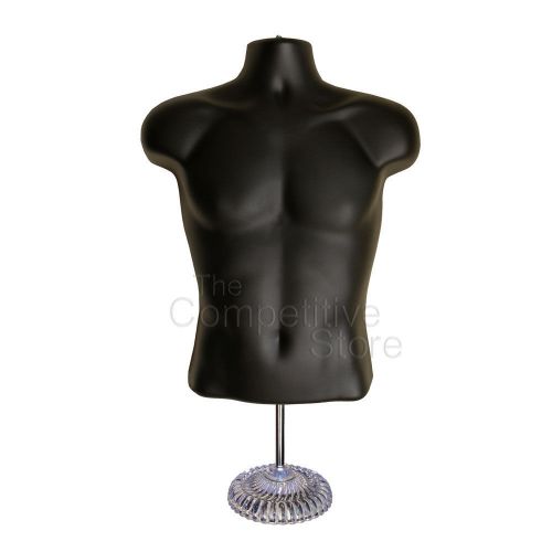 Black torso male countertop mannequin form (waist long) w/ economic plastic base for sale