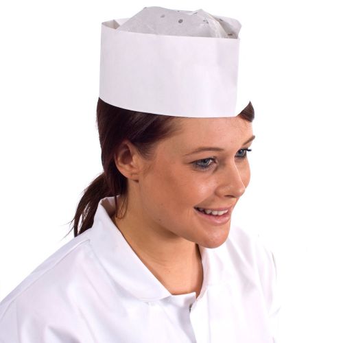 100 Adjustable Paper Forage Hats Disposable Workwear Catering Chefs Caps White