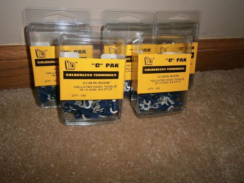 Lot 500 vaco insulated hook tongue solderless terminals c65308 #8 stud 16-14 awg for sale