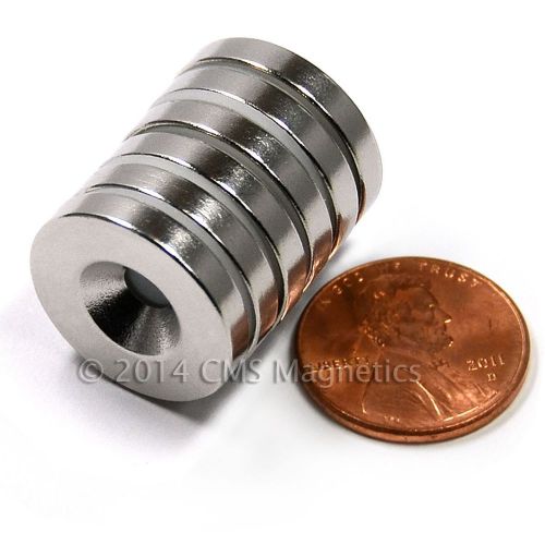 6 pcs neodymium magnets n42 3/4&#034;x1/8&#034; w/ 1 countersunk hole for #8 screw for sale