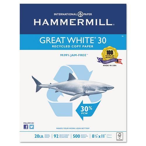 NEW HAMMERMILL 86700 Great White Recycled Copy Paper, 92 Brightness, 20lb, 8-1/2