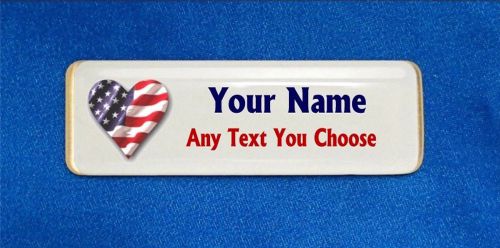 Patriotic Heart Custom Personalized Name Tag Badge ID Flag USA Military Veteran
