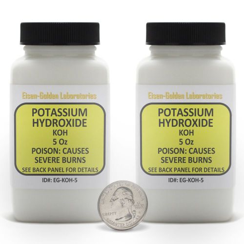 Potassium hydroxide [koh] 99% acs grade flake 10 oz in two easy-pour bottles usa for sale