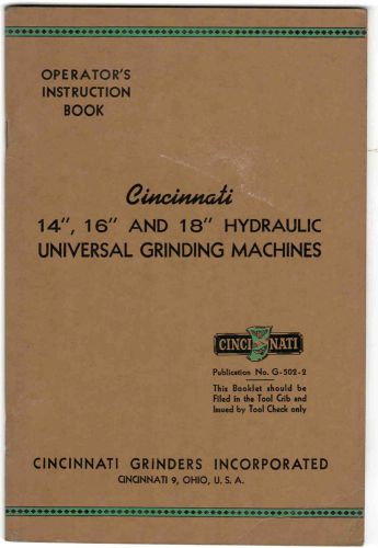 Cincinnati Model ER Hydraulic Universal Grinding Machine 1946 Operator&#039;s Manual