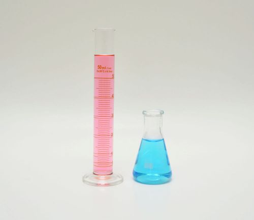 50ml cylinder 100ml erlenmeyer flask set borosilicate glass graduated lab new for sale