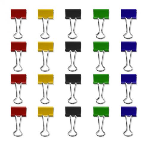 Binder clips 3/4&#034; - assorted colors - pack of 20 clips for sale
