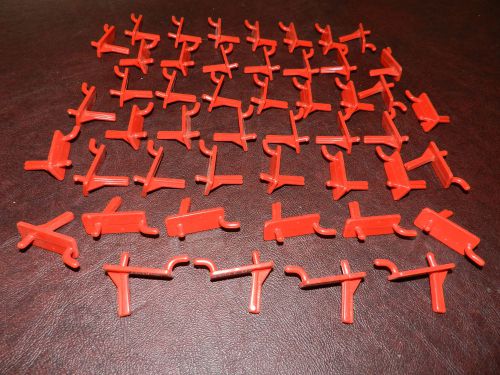Lot of 48 Red Single Straight Plastic Peg Board Hooks Crafts Workbench Tools
