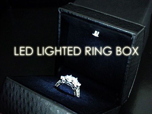 DELUXE Black Leather &amp; Black Suede LED Lighted Proposal Engagement Ring Gift Box