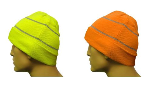 Reflective apparel cuffed toboggan safety beanie hat cold weather high vis #808 for sale