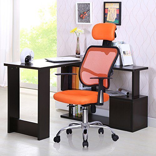 Comfortable orange mesh chrome adjustable computer office chair head rest for sale