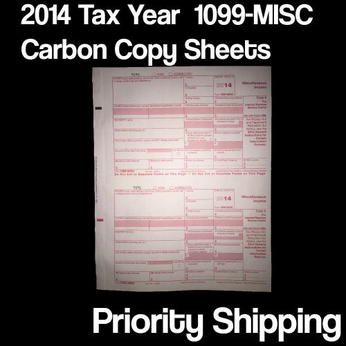 2014 1099-MISC 1099 Single Sheet Set For Two Recipient CARBON COPY IRS TAX FORM