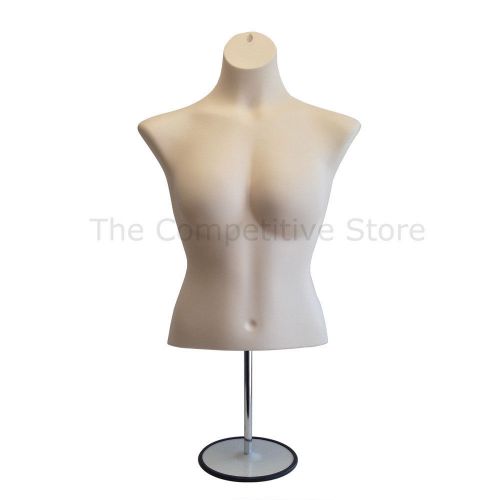 Flesh busty female torso countertop mannequin form (waist long) w/ metal base for sale