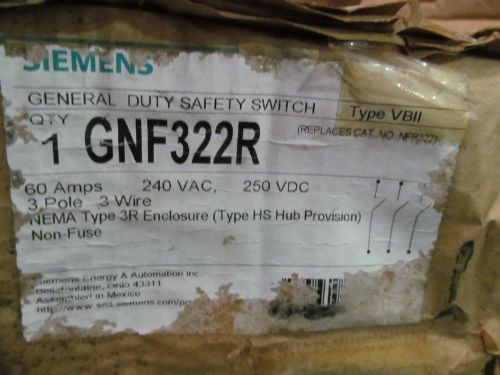 Siemens 60 Amp Disconnect GNF322R Non Fused 3R Enclosure 240 Volt