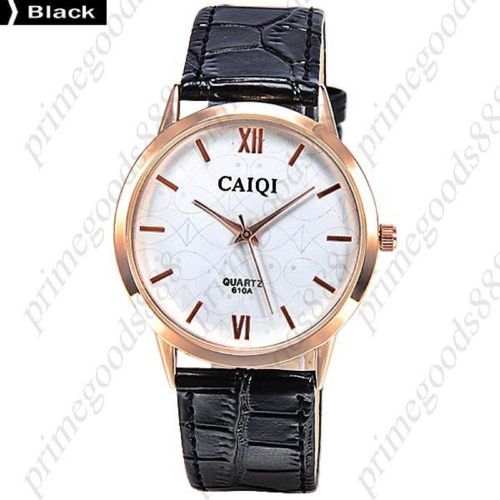 Round Quartz Analog PU Leather Band Wholesale Gold Golden Wrist Wristwatch Black