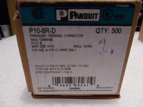 Panduit p10-8r-d ring terminal connector 14 – 10 awg, #8 stud size, nib 500 for sale
