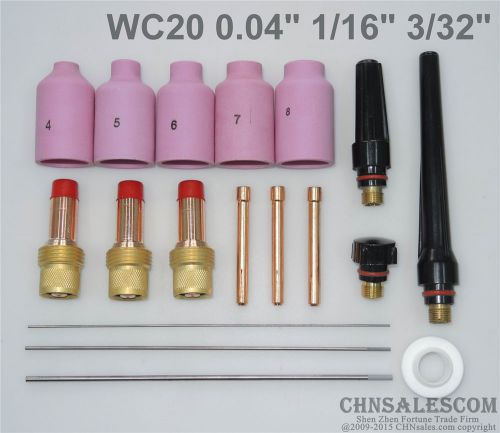 18 pcs tig welding torch gas lens kit wp-17 wp-18 wp-26 wc20 0.04&#034; 1/16&#034; 3/32&#034; for sale