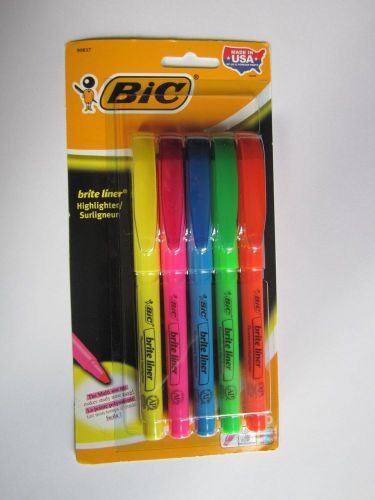 BIC Brite Liner Fluorescent Highlighter 5 Colors Marker School Office Brand New