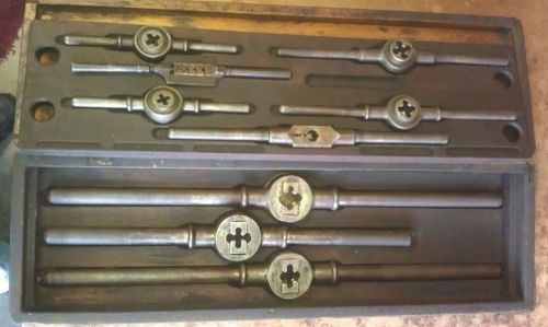 VINTAGE Wells Brothers Tap Wrench, Threader, Little Giant, in Wood Box. 9 pieces