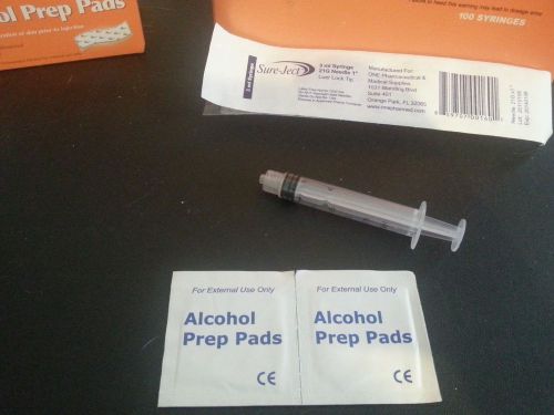 Sealed Boxes of 100 Sterile 3ml Syringes Luer Lock Tip + 200 Alcohol Prep Pads
