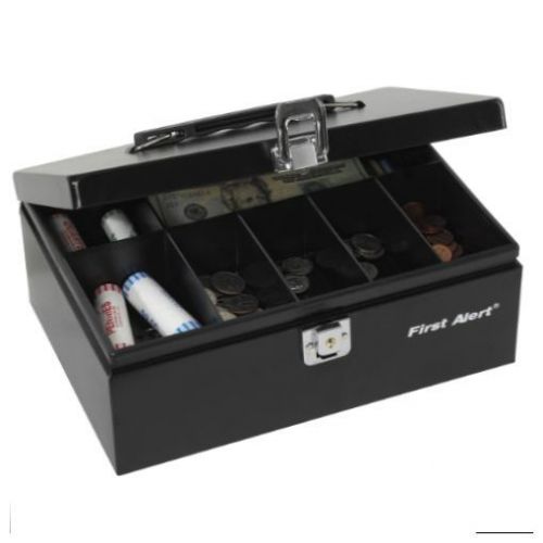 Steel cash box black lock tray compartment master key money safe home wallet new for sale
