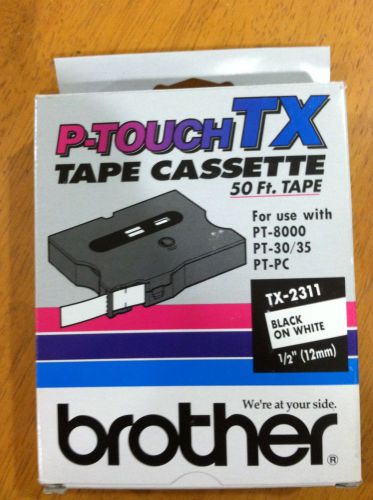 NEW Brother P-Touch TX TAPE CASSETTE tx-2311 50 ft of 1/2&#034; tape black on white
