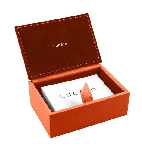 LUCRIN - Leather box for Business Cards - Smooth Cow Leather, Orange