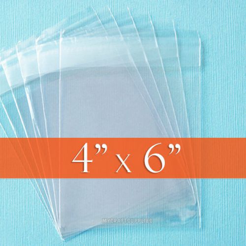 200 clear cello bags, 4x6 inch resealable opp poly,self-adhesive on lip, 4&#034; x 6&#034; for sale