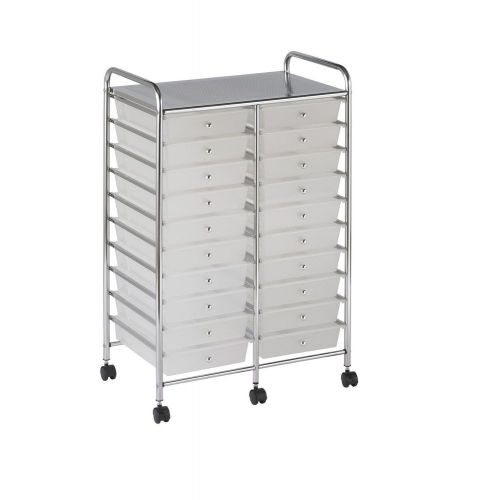 Ecr4kids 20 drawer mobile organizer white, steel frame rails and 6 casters for sale