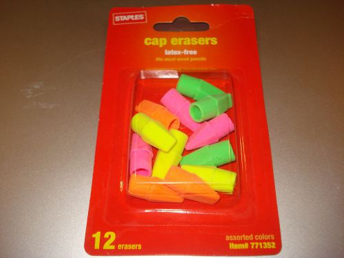 NEW!!!! Staples Cap Erasers 1 X 12 Pack Assorted Colors