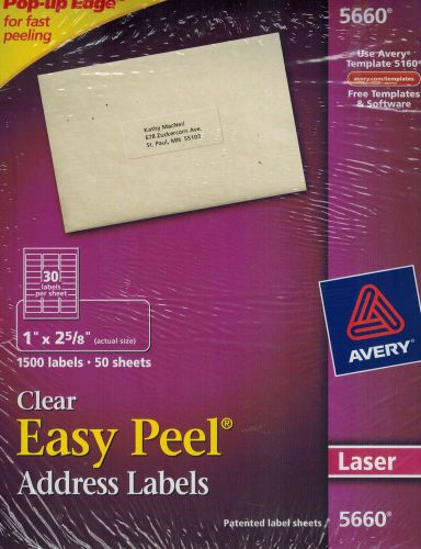 Avery 5660 Clear Laser Address Labels 1X 2 5/8&#034; 1500PK