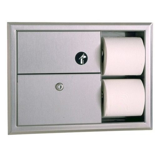 Bobrick b-3094 recessed sanitary napkin disposal and toilet tissue dispenser for sale