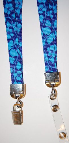 Hawaiian Floral print flat adjustable lanyard w/ loop or clip to attach badge