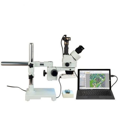 Digital 3.5x-90x trinocular boom stand microscope+9mp camera+8w ring light for sale