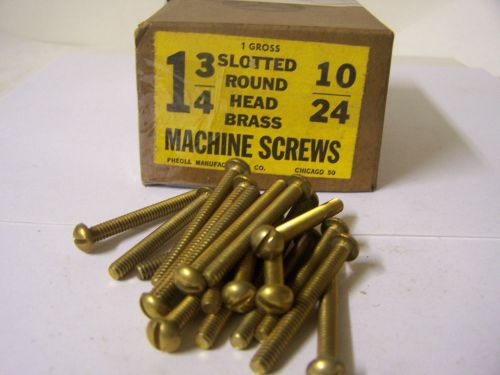 10-24 x 1 3/4&#034; Round Head Solid Brass Machine Screw Slotted Made in USA  Qty 144